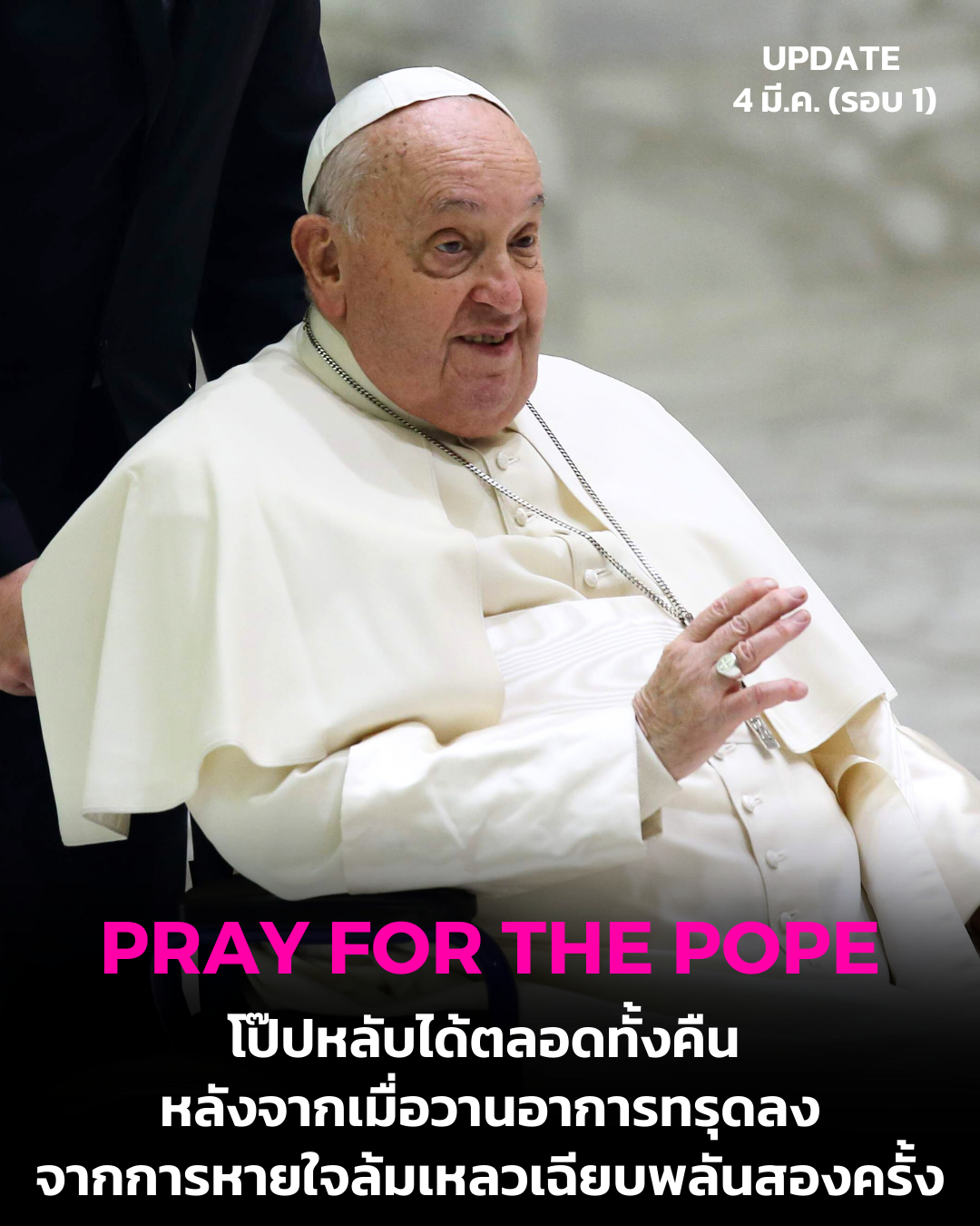 UPDATE: โป๊ปหลับได้ตลอดทั้งคืน หลังเมื่อวานทรุดจากการหายใจล้มเหลวเฉียบพลันสองครั้ง
