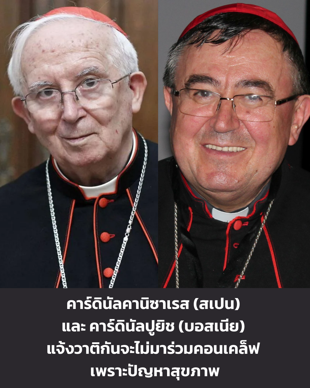 UPDATE: คาร์ดินัลคานิซาเรส (สเปน) และ คาร์ดินัลปูยิช (บอสเนีย) แจ้งวาติกันจะไม่มาร่วมคอนเคล็ฟ เพราะปัญหาสุขภาพ